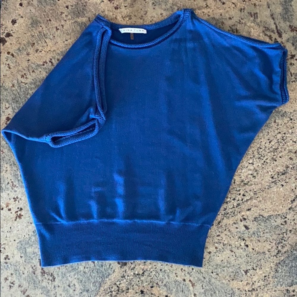 Trina Turk royal blue knit blouse